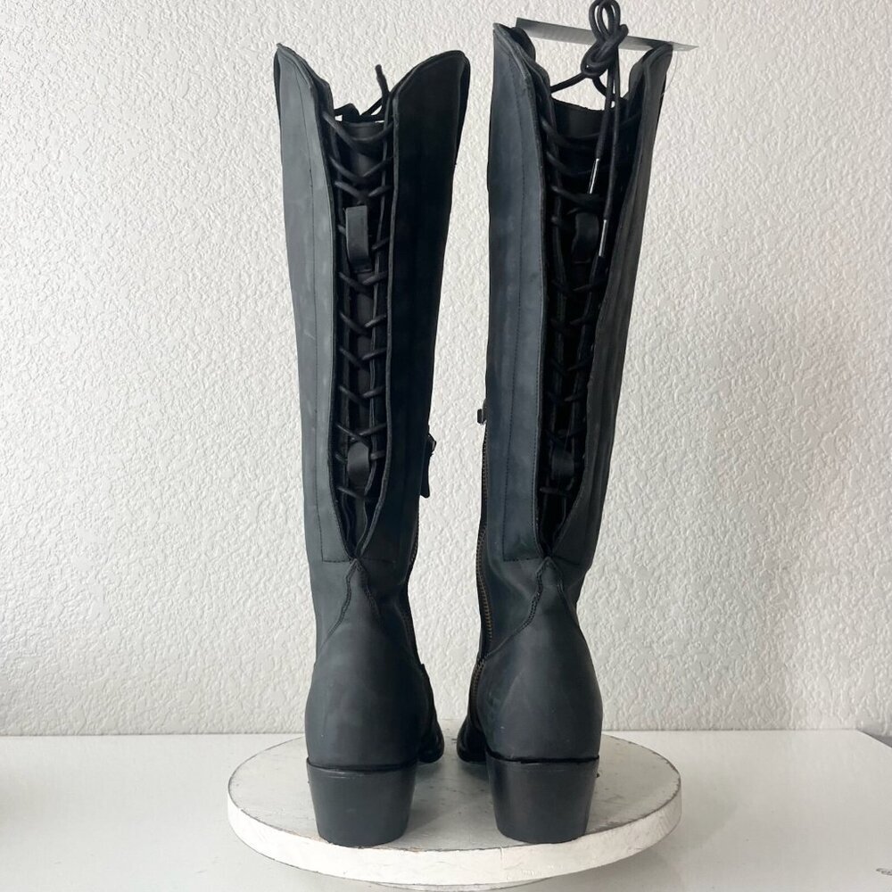 Lane OLIVIA JANE Knee High Womens Cowboy Boots 9 Black Western Lace up Snip Toe - Picture 4 of 13